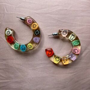 Acrylic Rainbow Smiley Hoops